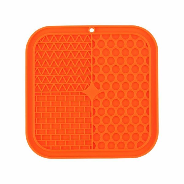 画像2: ループ　犬猫兼用早食い防止食器　リックマット　スクエア オレンジ (2)